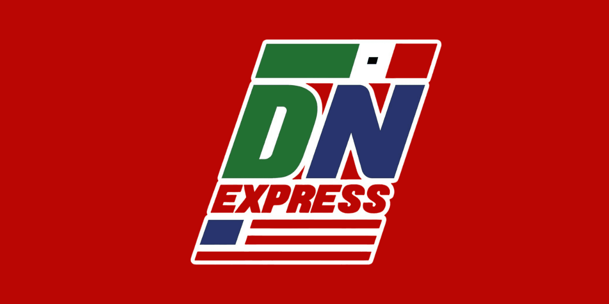 Logo of DN Express featuring green, white, and red colors with a striped design