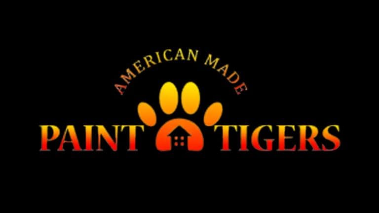 Logo for Paint Tigers, an American-made company specializing in exterior painting for coastal homes, featuring a paw print design.