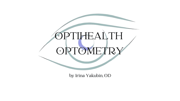 OptiHealth Optometry logo by Dr. Irina Yakubin, offering personalized, innovative eye care with a focus on education and empowerment.
