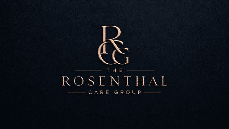 Logo of the Rosenthal Care Group in elegant metallic design on a dark background
