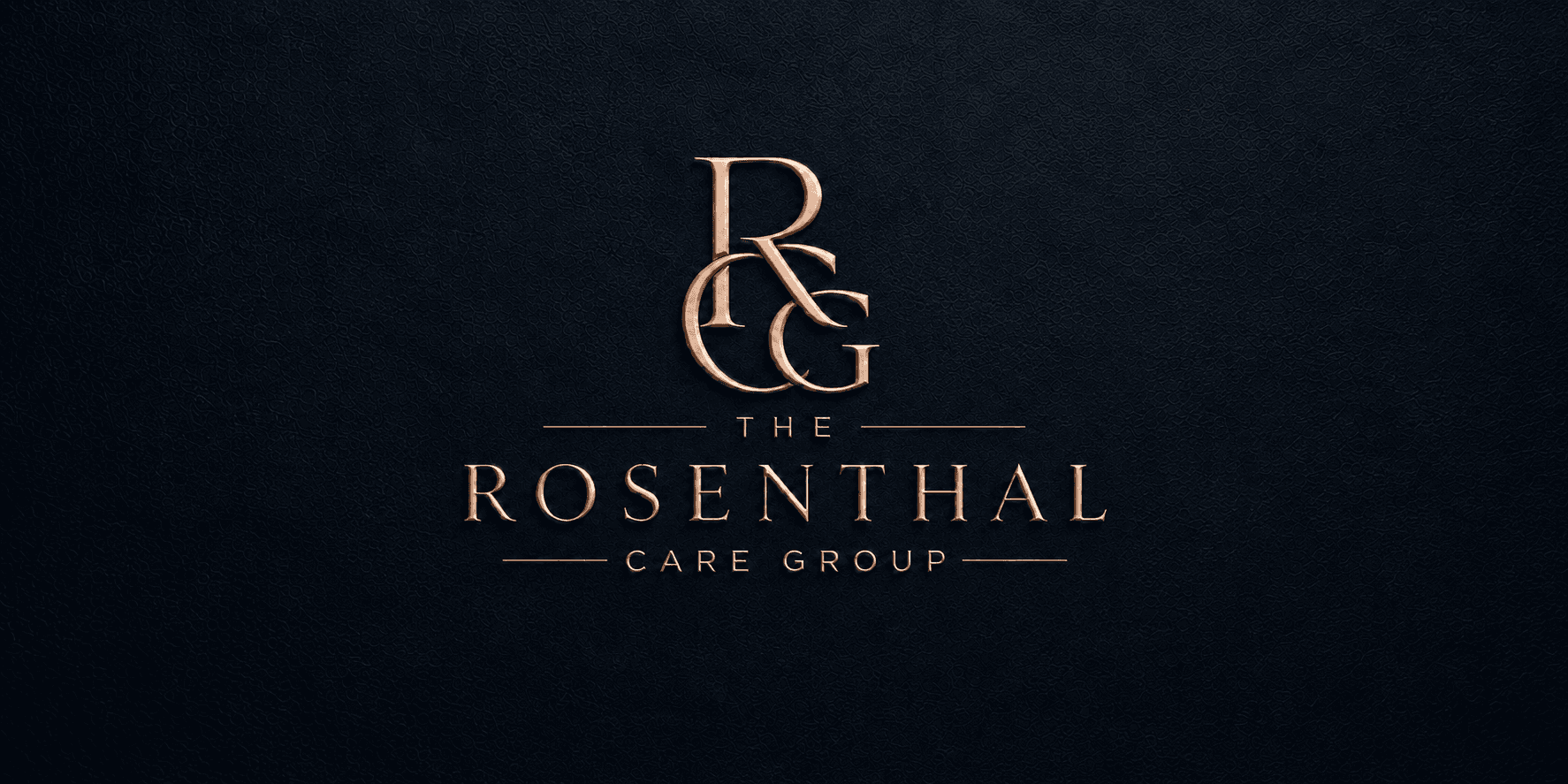 Logo of the Rosenthal Care Group in elegant metallic design on a dark background