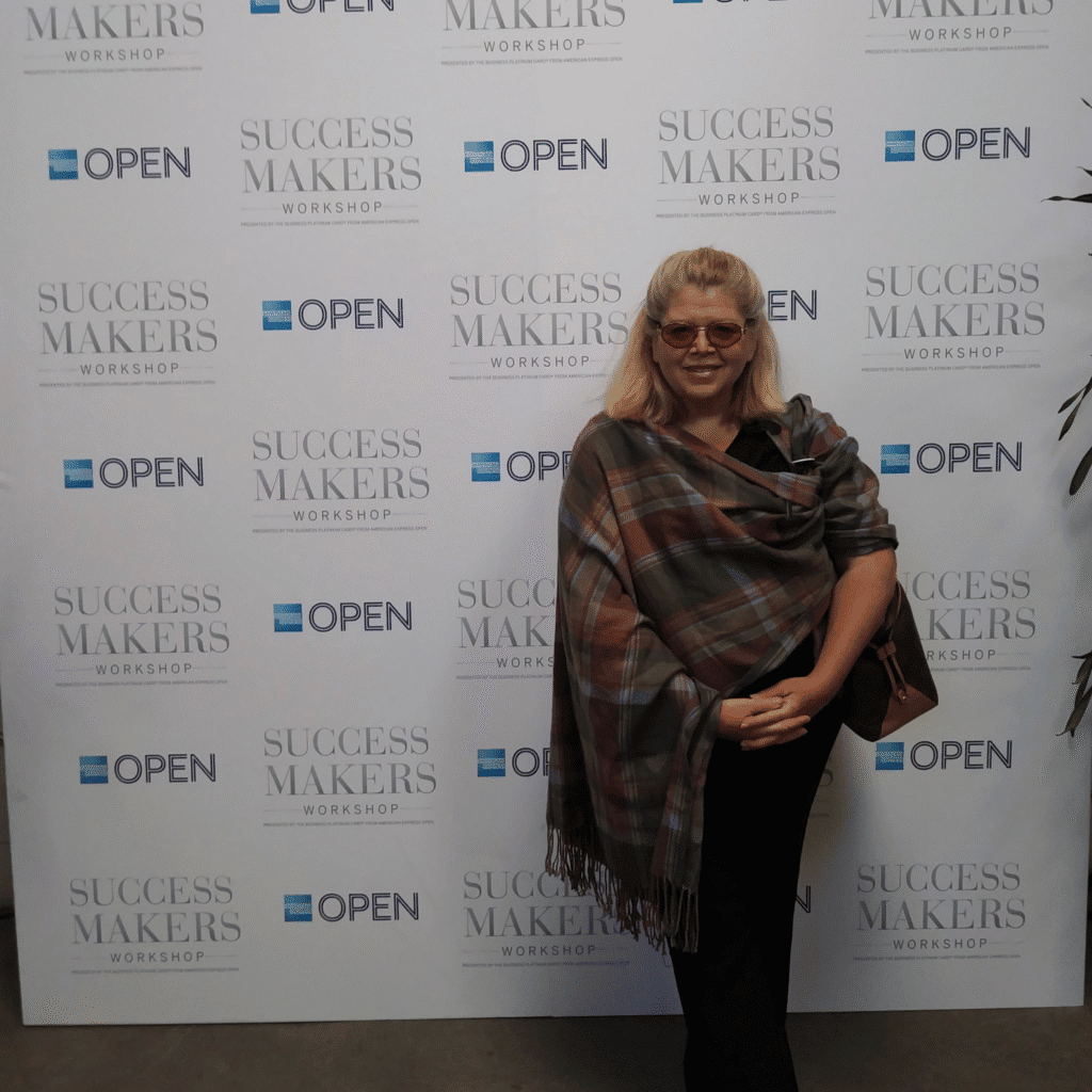 Janet Walker at the American Express Success Makers Workshop event backdrop.